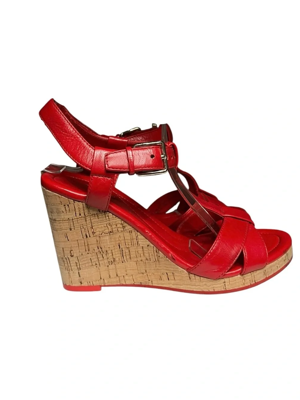 🌻Cole Haan Ayla Wedge Sandals Red Cork Platform Size 6.5 {FLAW - PLEASE READ}